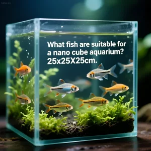 Изображение аквариума-куба 25x25x25 см с яркими барбусами и густой растительностью, демонстрирующее возможности нано-аквариумистики.