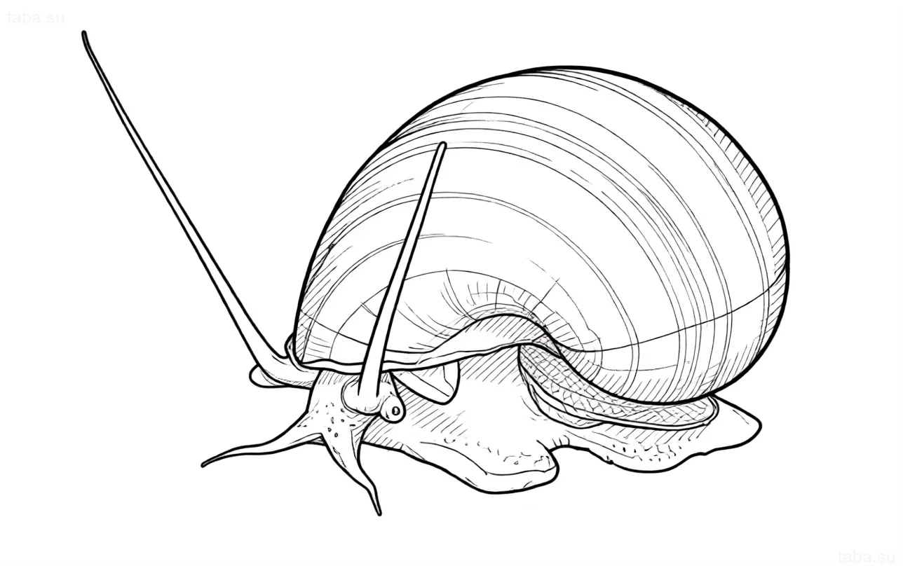رسم تخطيطي واضح لأمبولاريا للوشم: قوقعة صفراء، زرقاء، أو بيضاء. مثالي لمحبي الأحواض والأسلوب البسيط.
