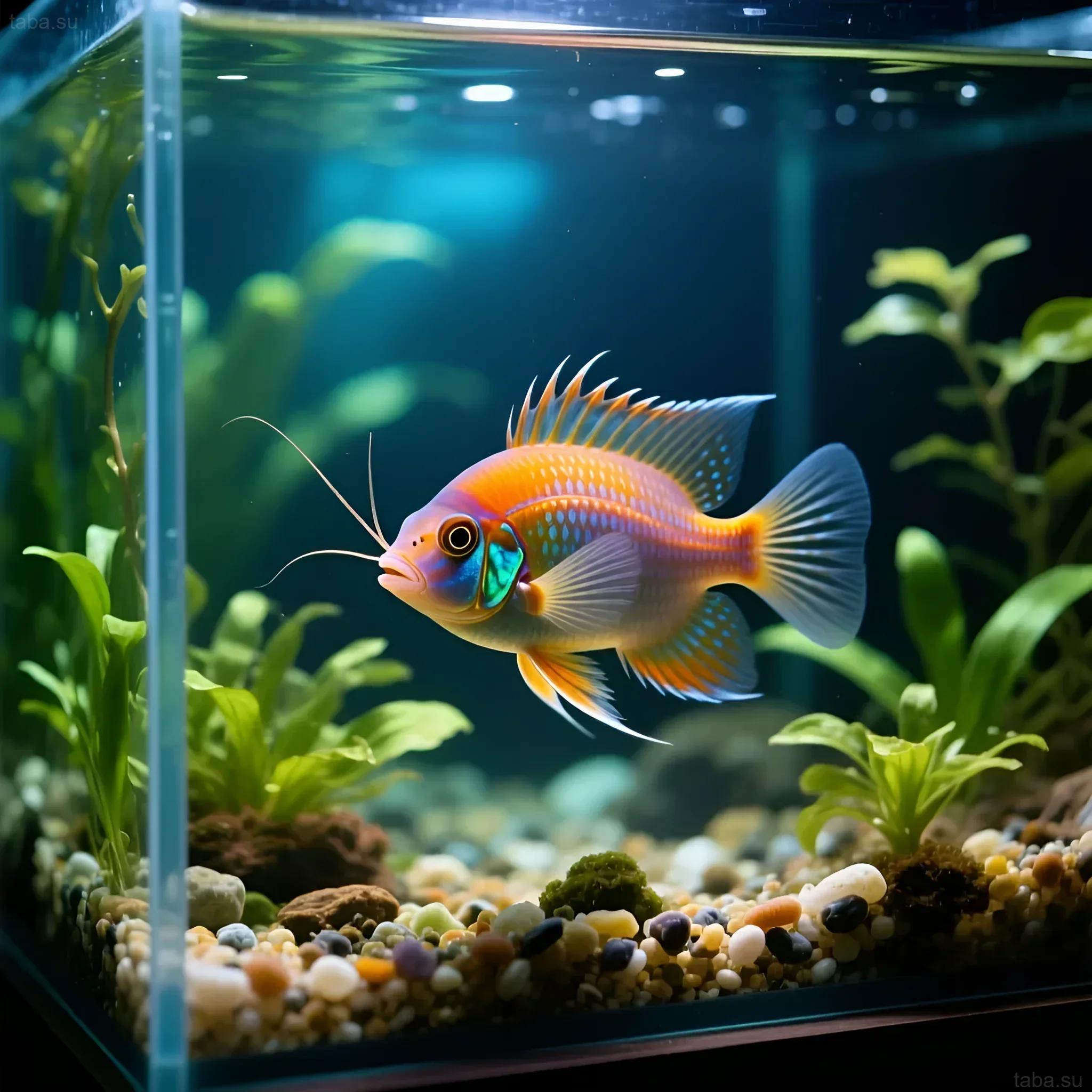 Фотография аквариума с рыбой-какаду, кораллы и живые камни. Идеальный пример морского аквариума для начинающих.