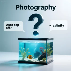 Иллюстрация морского аквариума с вопросительным знаком, символизирующим связь между автодоливом и стабильной соленостью воды.