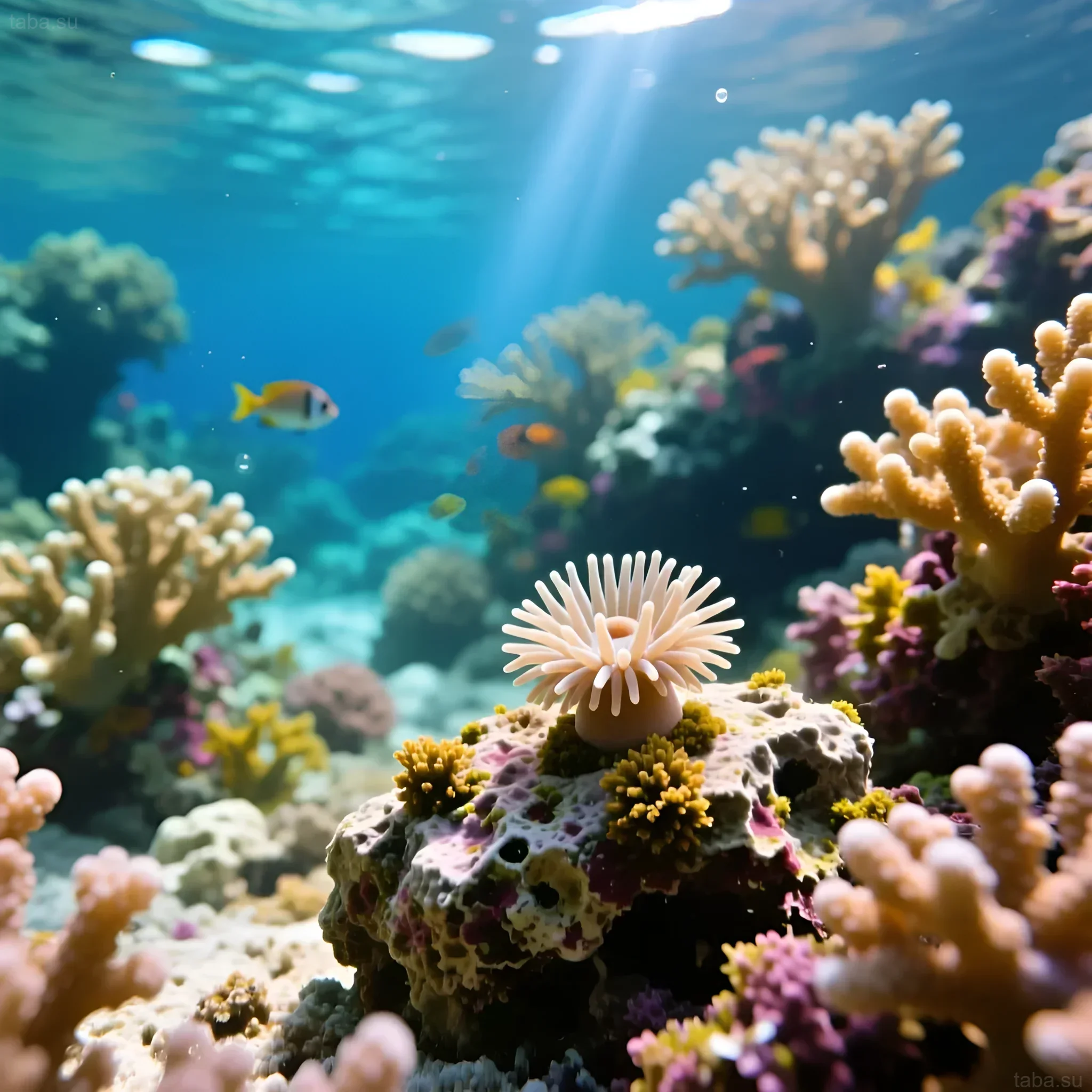 Фотография морского аквариума с айптазией, демонстрирующая проблему распространения нежелательных актиний и способы борьбы с ними.