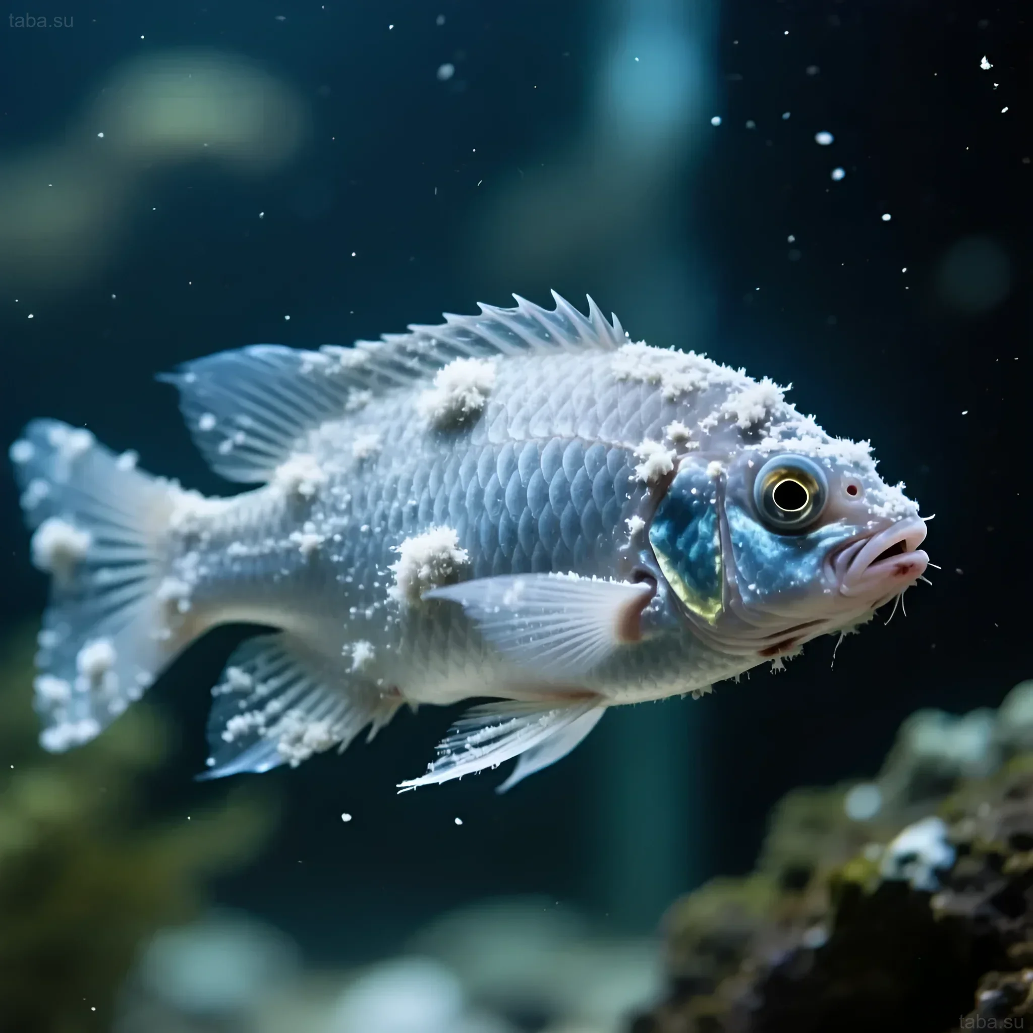 Фото больной рыбы с оодиниозом: белые пятна, похожие на бархат, на теле. Симптомы и диагностика 'бархатной болезни'.