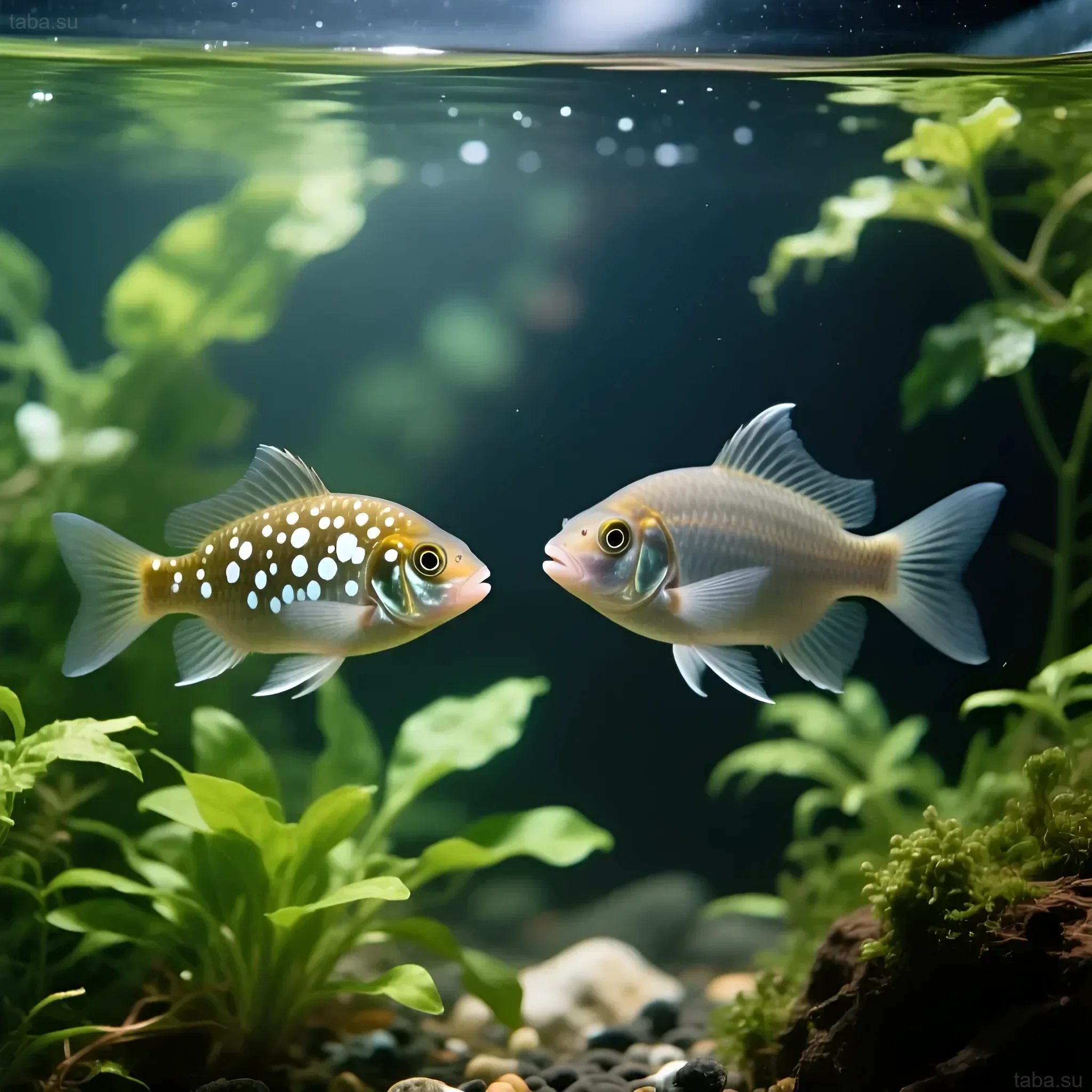 Фотография двух рыб с белыми точками на теле, демонстрирующая возможные симптомы ихтиофтириоза или оодиниоза в аквариуме.