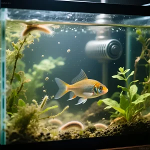 Фотография аквариума с золотым барбусом, демонстрирующая возможные симптомы ихтиофтириоза – белые точки на теле рыбы. Подробный анализ аквариумной среды.