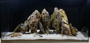 Имитация горного ландшафта в аквариуме с использованием камня Дракон. Дизайн аквариума, природный стиль, Ohko Stone.