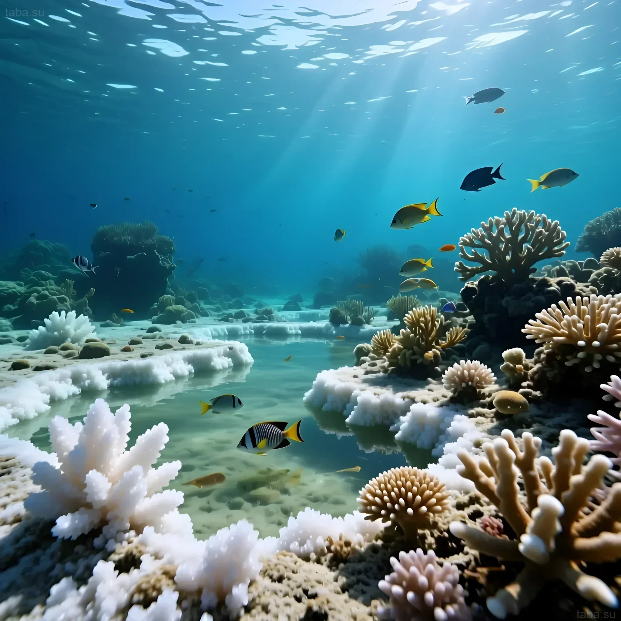 Яркий морской аквариум с коралловыми рифами и разнообразными тропическими рыбами. Идеальный пример здоровой морской экосистемы.