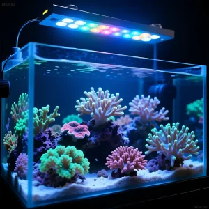 Фотография морского аквариума с мягкими кораллами, освещенного современным LED-светильником. Идеально для начинающих коралловодов.