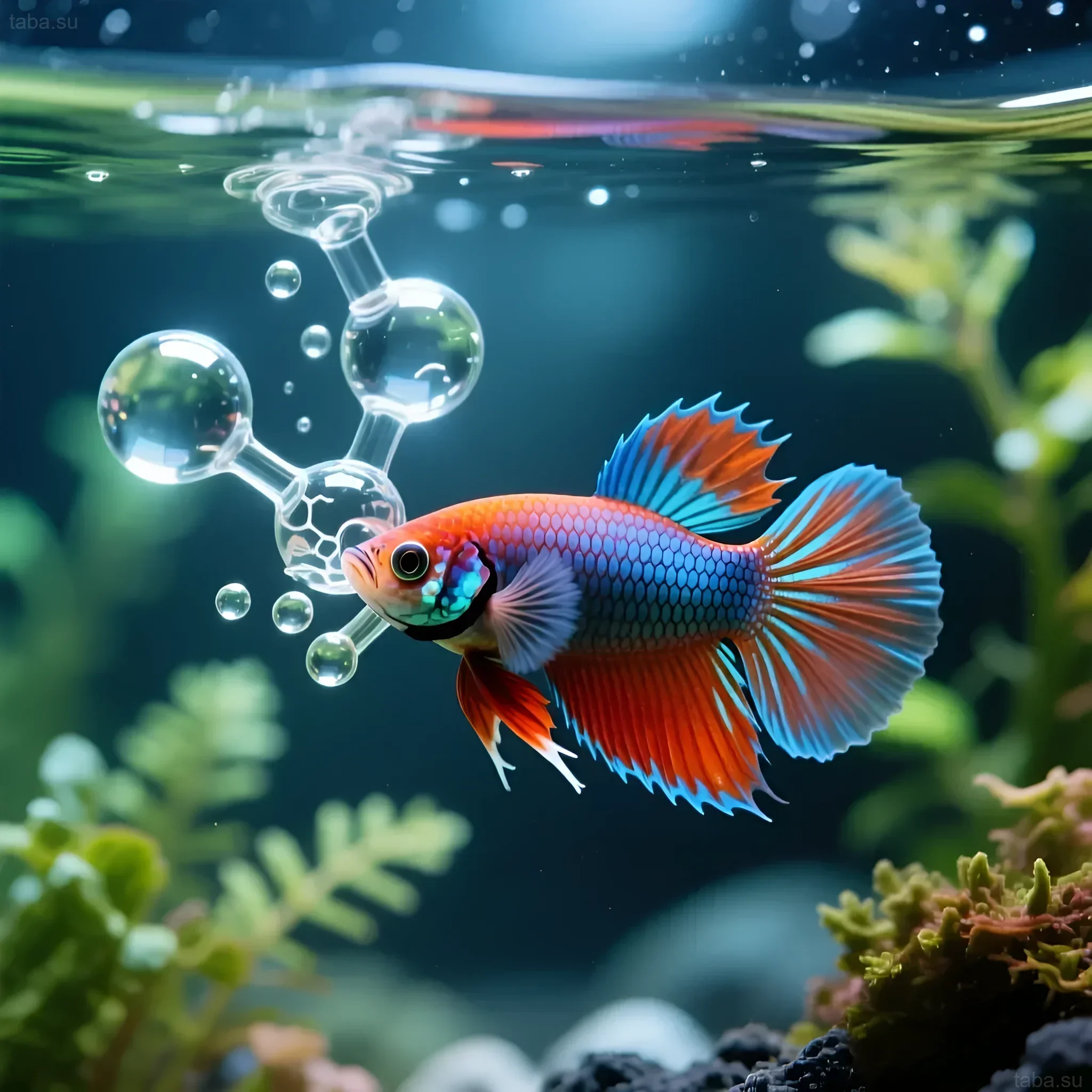 Un poisson combattant vif nage dans un aquarium, entouré de bulles d'air, démontrant l'importance de l'oxygène pour la santé des poissons et la beauté de l'aquarium.