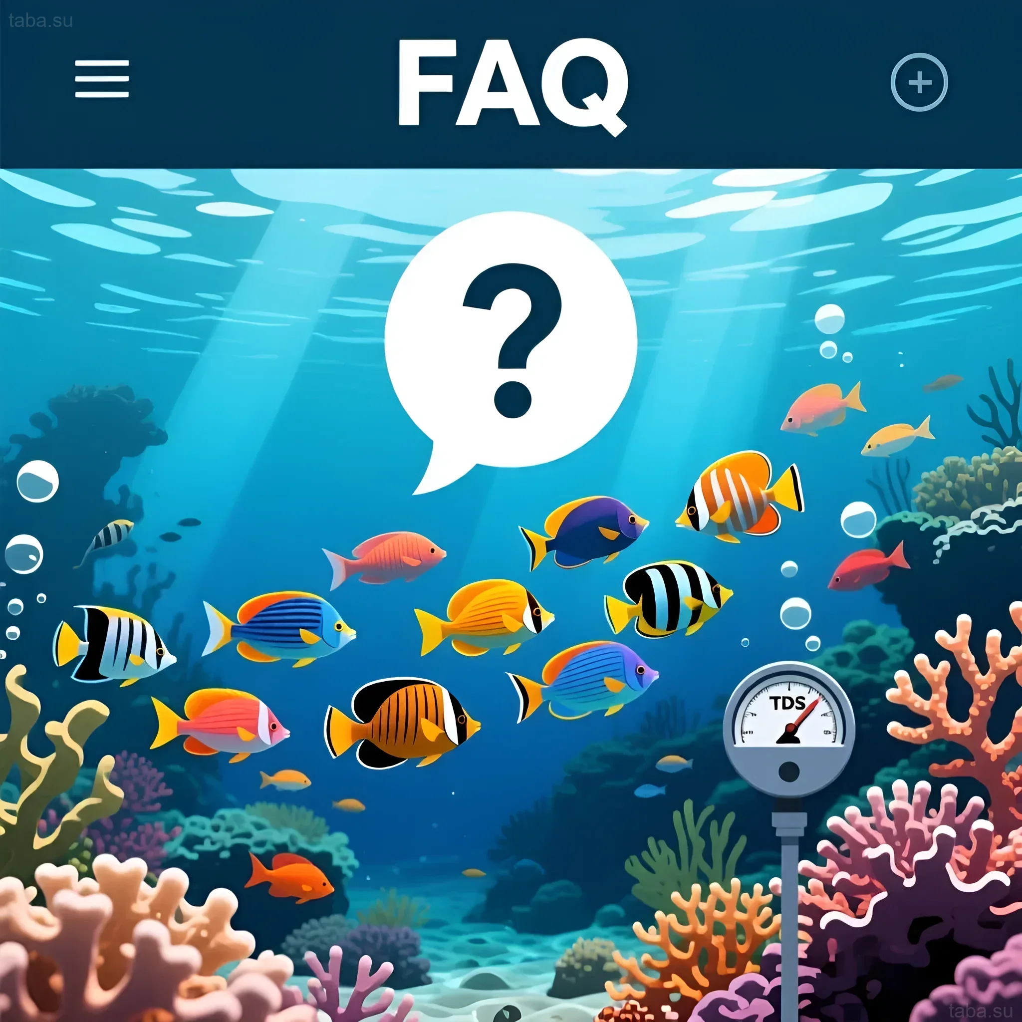 चमकीले समुद्री एक्वेरियम जिसमें विभिन्न मछलियाँ और मूंगे हैं, जो पानी की शुद्धता और TDS नियंत्रण के महत्व को दर्शाते हैं।