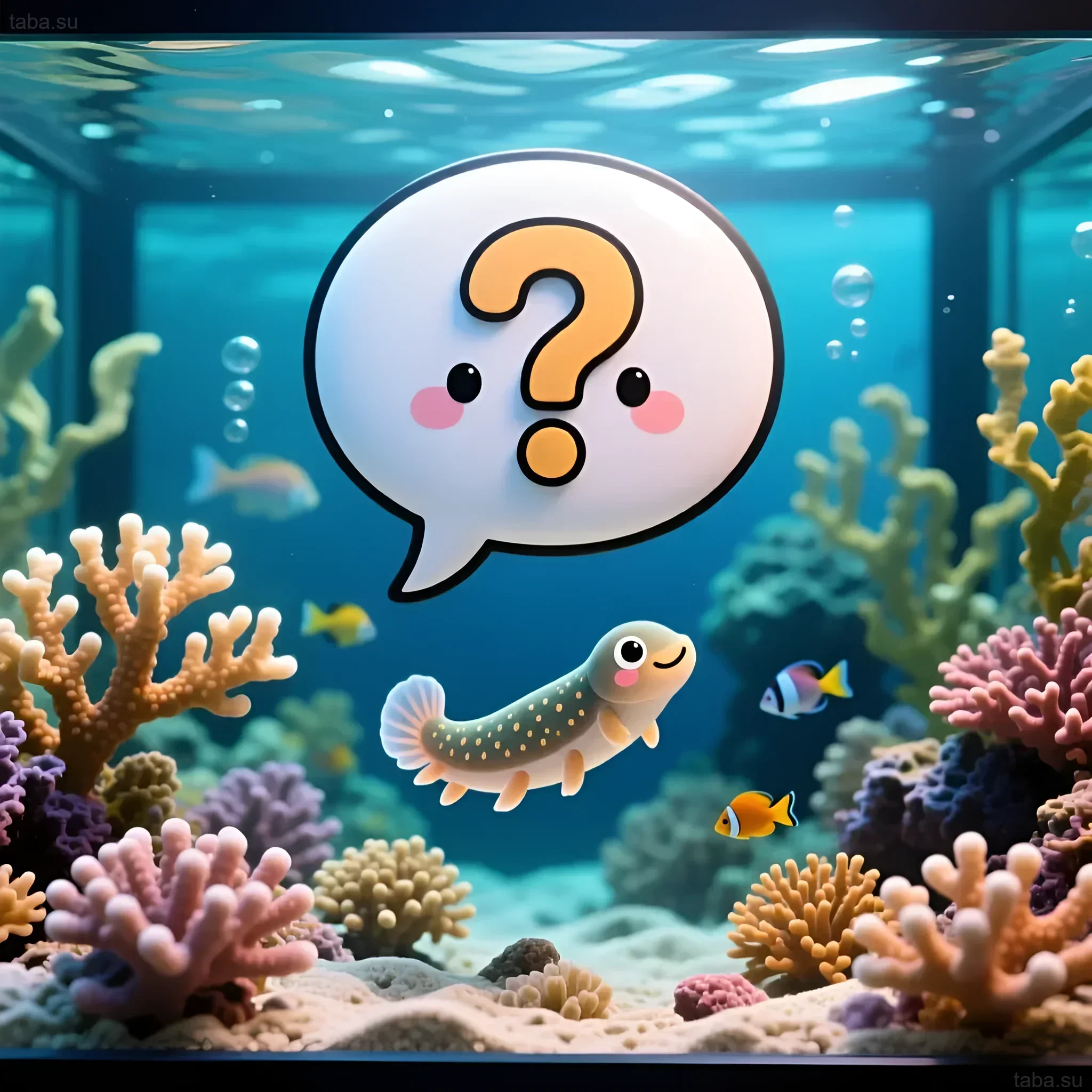 Illustration of a marine aquarium with fish, corals, and a cartoon planaria, symbolizing questions about pest control.