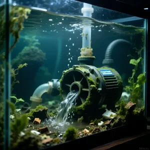 Фотография работающего сампа с помпой, демонстрирующая эффективную фильтрацию и циркуляцию воды в морском аквариуме. Идеально для статьи о сампах.