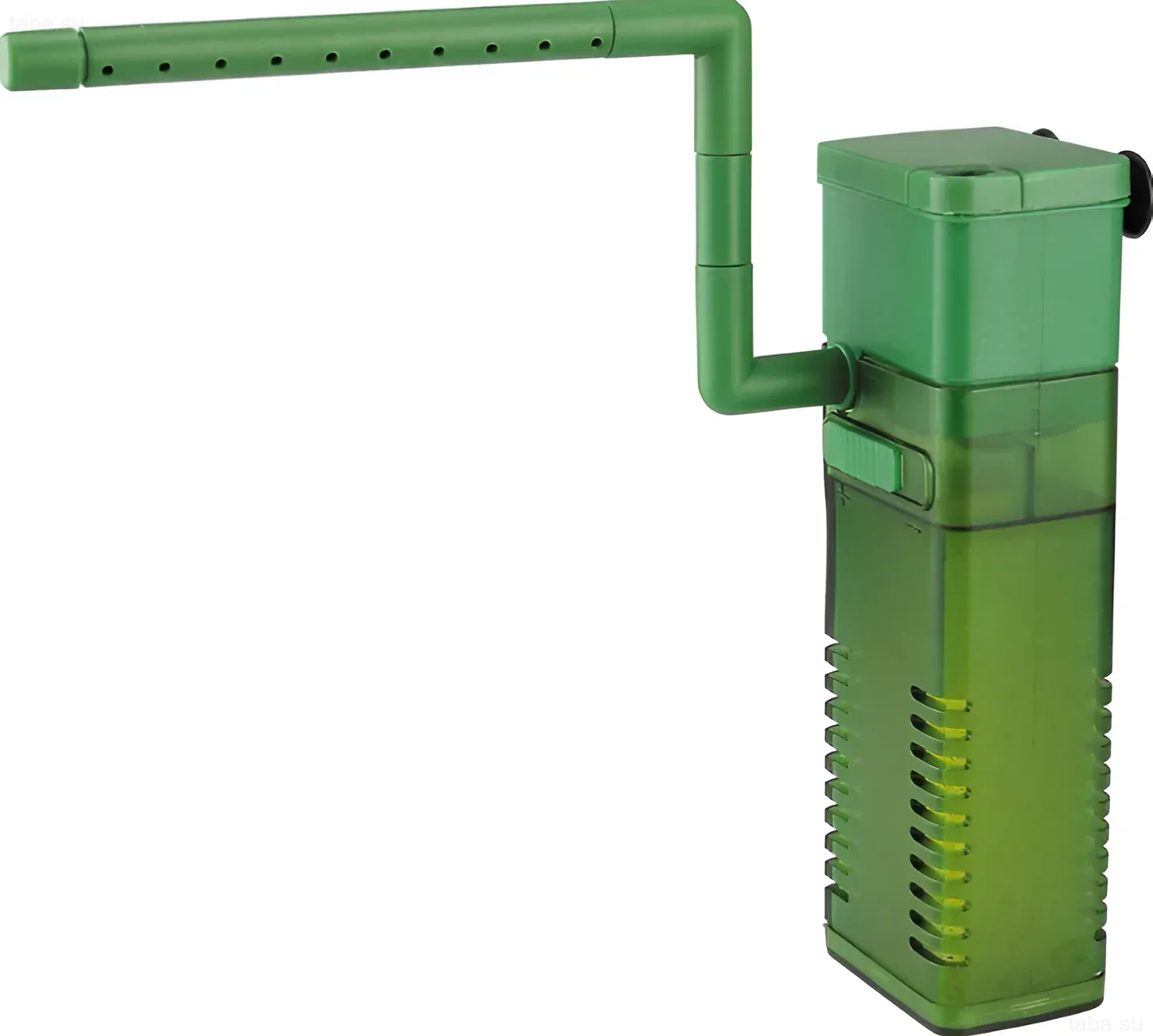 Image of a green internal canister filter for an aquarium. Suitable for filtering water in small aquariums up to 100 liters.