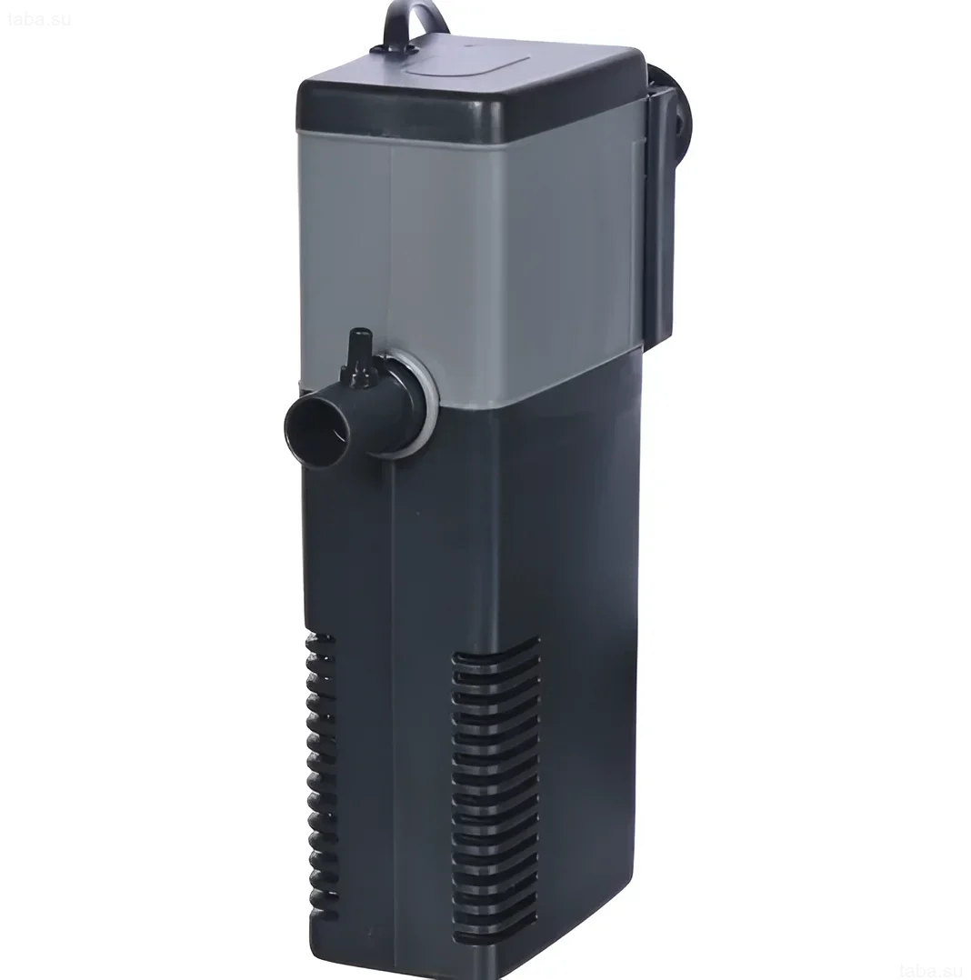 Image of a submersible canister filter for an aquarium. Effective water filtration in a compact housing, suitable for small volumes.