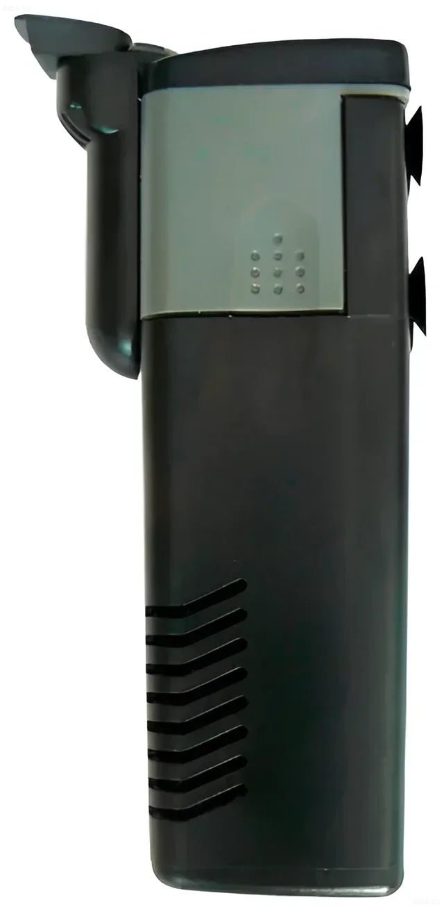 Image of a black internal canister filter for an aquarium. Suitable for filtering water in small aquariums up to 100 liters.
