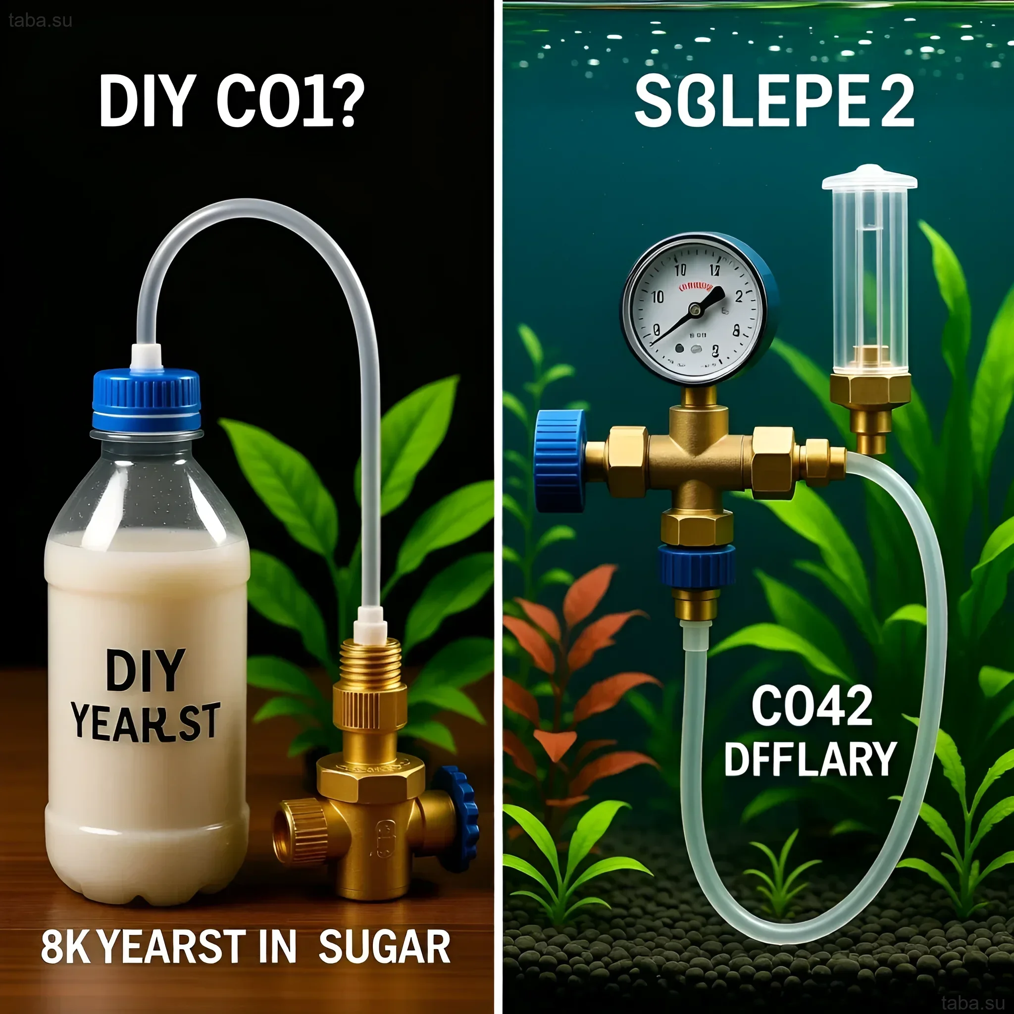 Сравнение DIY CO2 системы на основе сахара и готового регулятора с манометром для аквариумных растений.
