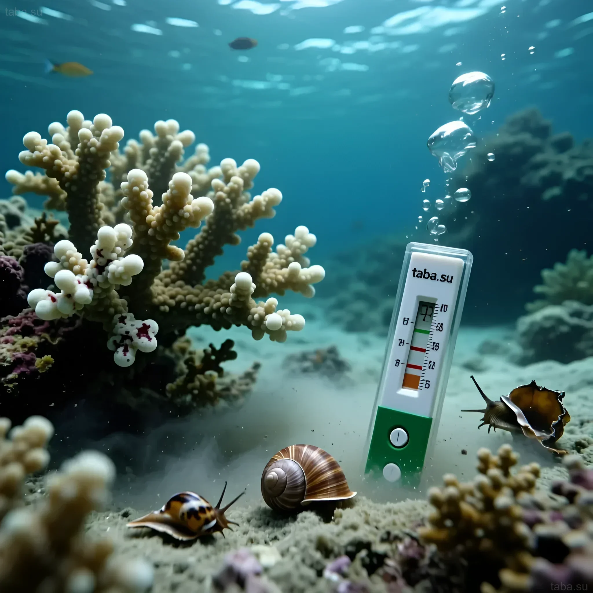 Photo of a saltwater aquarium with coral reefs, clownfish, and a thermometer, demonstrating a healthy nitrogen cycle and optimal water parameters.