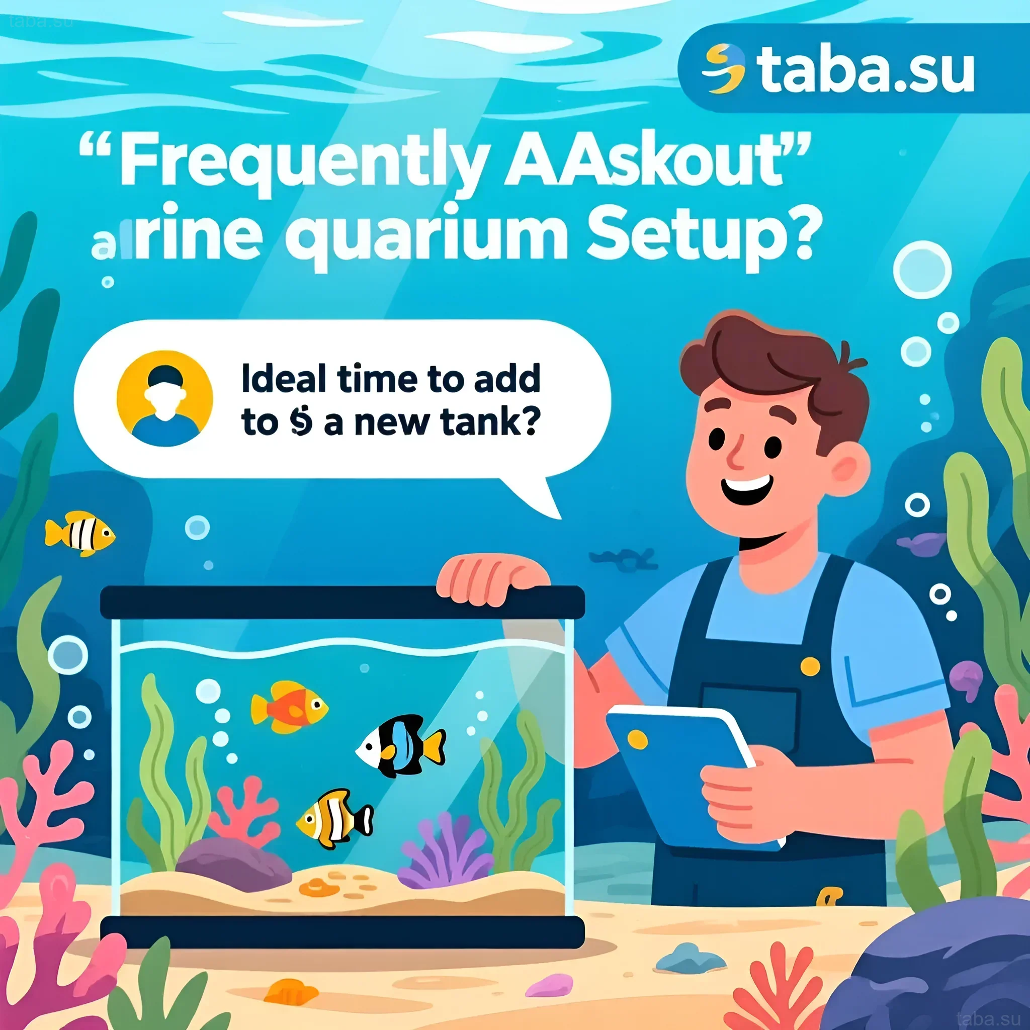 Illustration of a saltwater aquarium with fish and coral reefs, demonstrating the importance of proper startup and the nitrogen cycle.