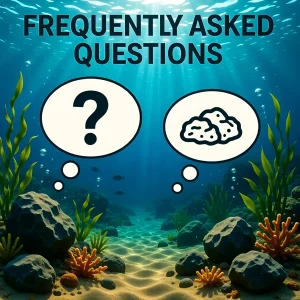 Иллюстрация подводного мира с вопросом о выборе камней для рифового аквариума: живых или сухих. Подбор камней для морского аквариума.