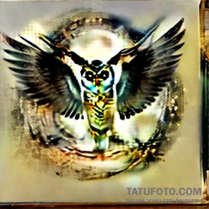 Owl with a key in its talons, wings spread to… – эскиз тату (№1749558208_0, 10.06.2025 12:23) — Tatufoto.com